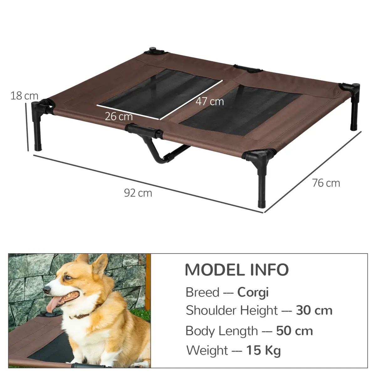 Pawhut Pet Bed Raised Cot Dog Cat Elevated Puppy Hammock Camping Portable Waterproof - Dog Beds
