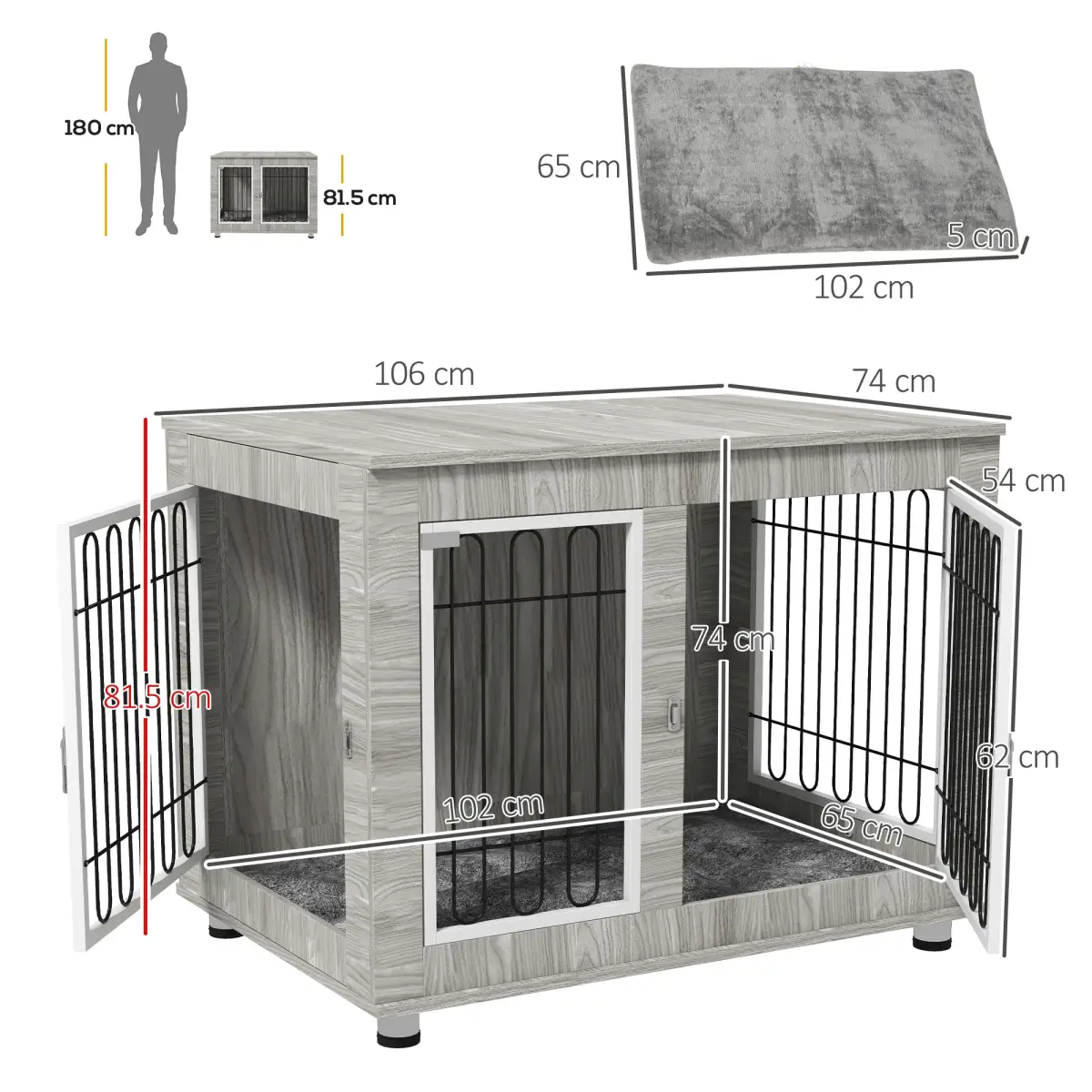PawHut PawHut Dog Crate Furniture, Dog Crate End Table with Soft Cushion, Double Door - Dog Crate