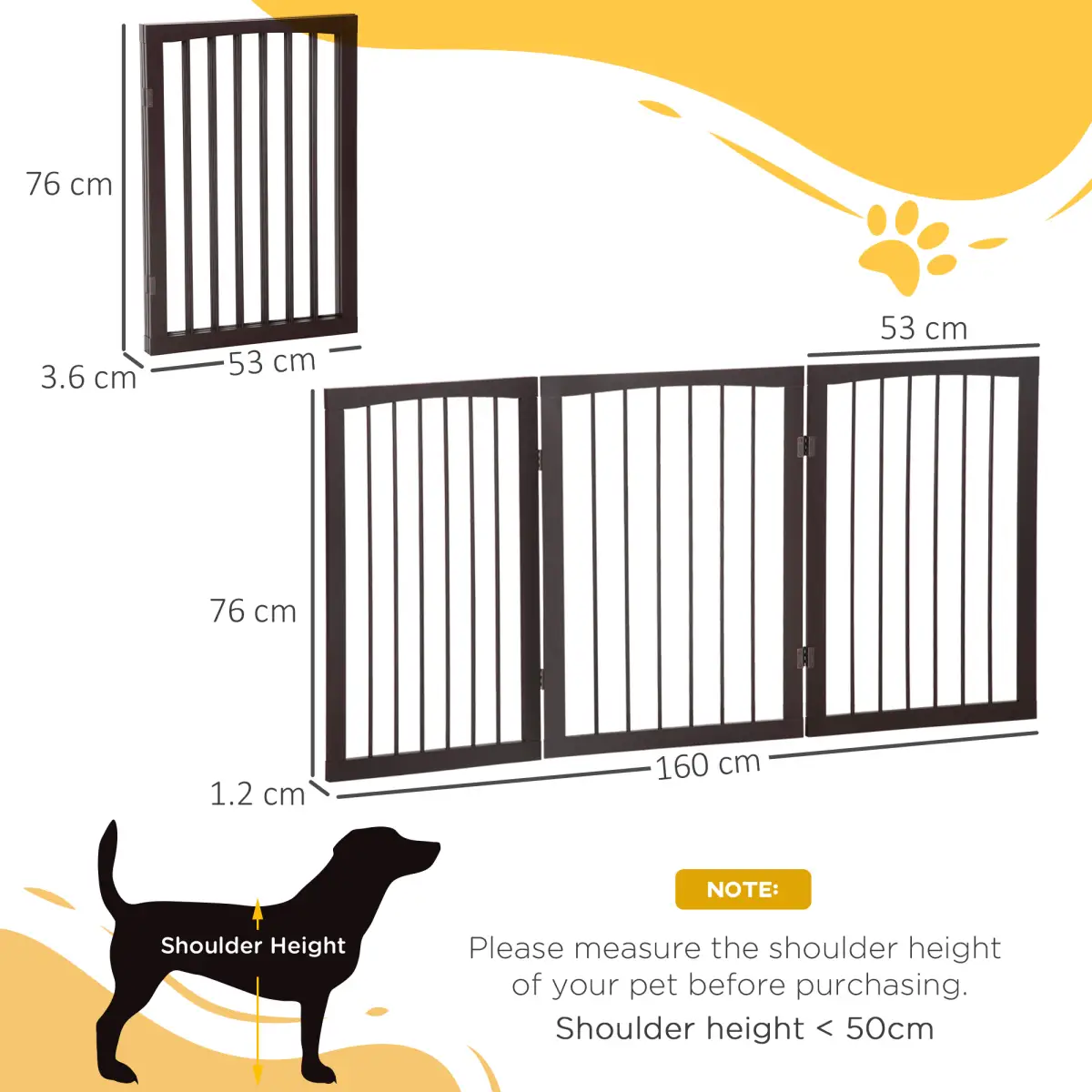 Pawhut Folding Pet Gate Dog Fence Child Safety Indoor Durable Free Standing Pine Wood - Pet Gate