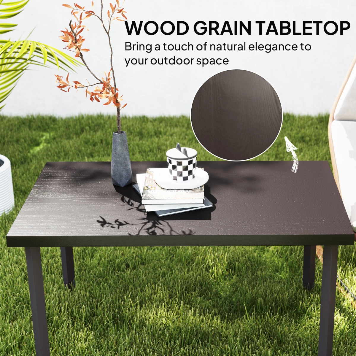 Outsunny Outsunny Metal Garden Coffee Table 95x55 cm Tabletop Woodgrain Finish for Outdoor Patio - Coffee Table