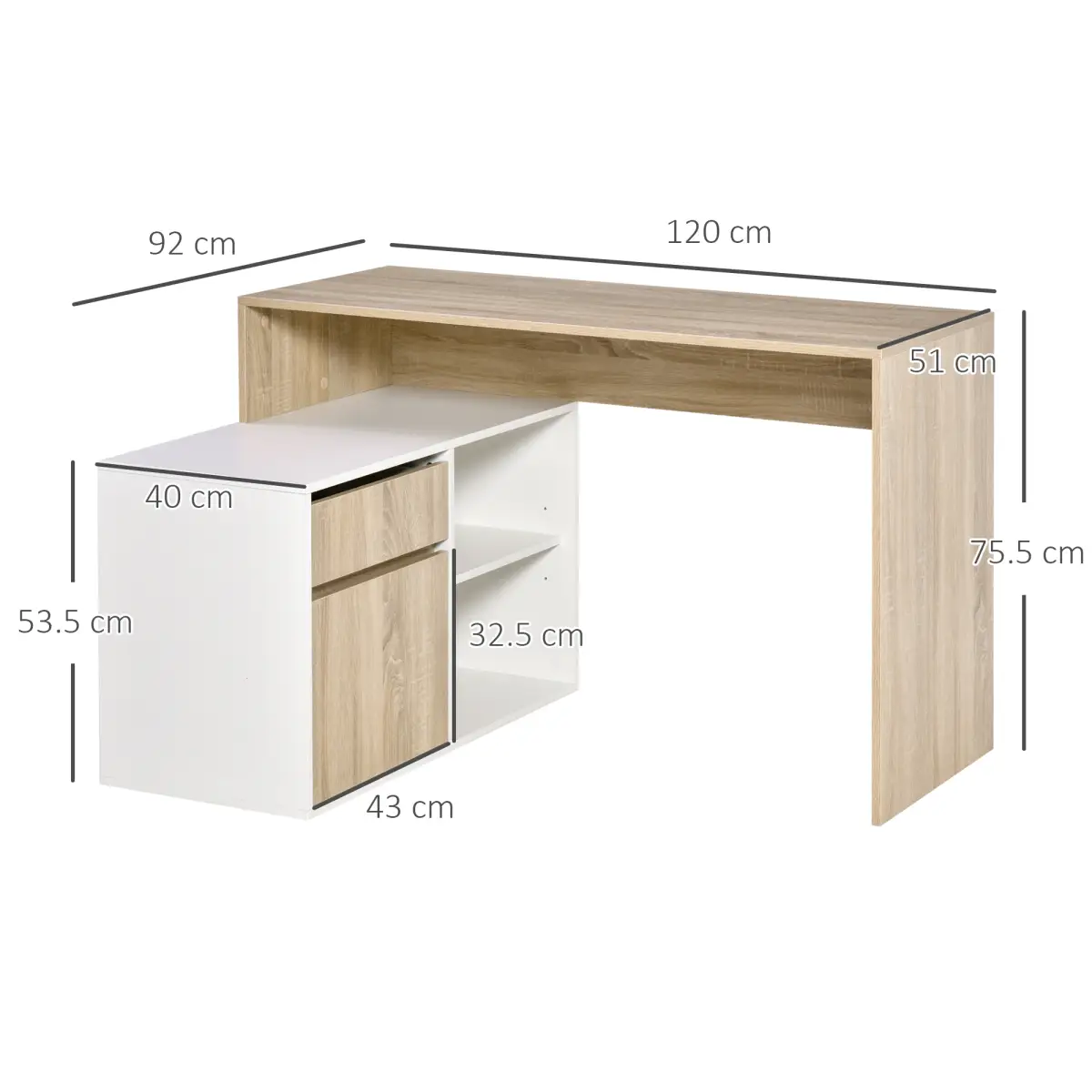 HOMCOM L-Shaped Corner Computer Desk Oak and White - Desk