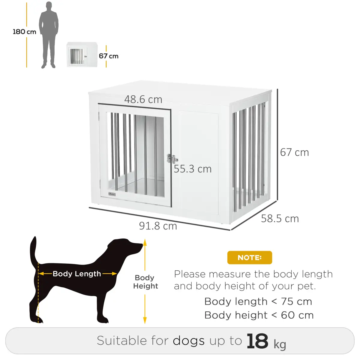 Unbranded Furniture-Style Dog Crate End Table w/ 2 Doors, for Medium Dogs Pawhut -