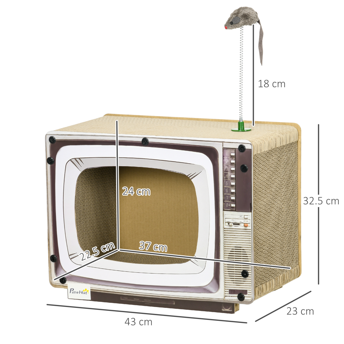 PawHut PawHut TV-Shaped Cardboard Cat House with Scratcher, Catnip, Toy Rat - Cat House