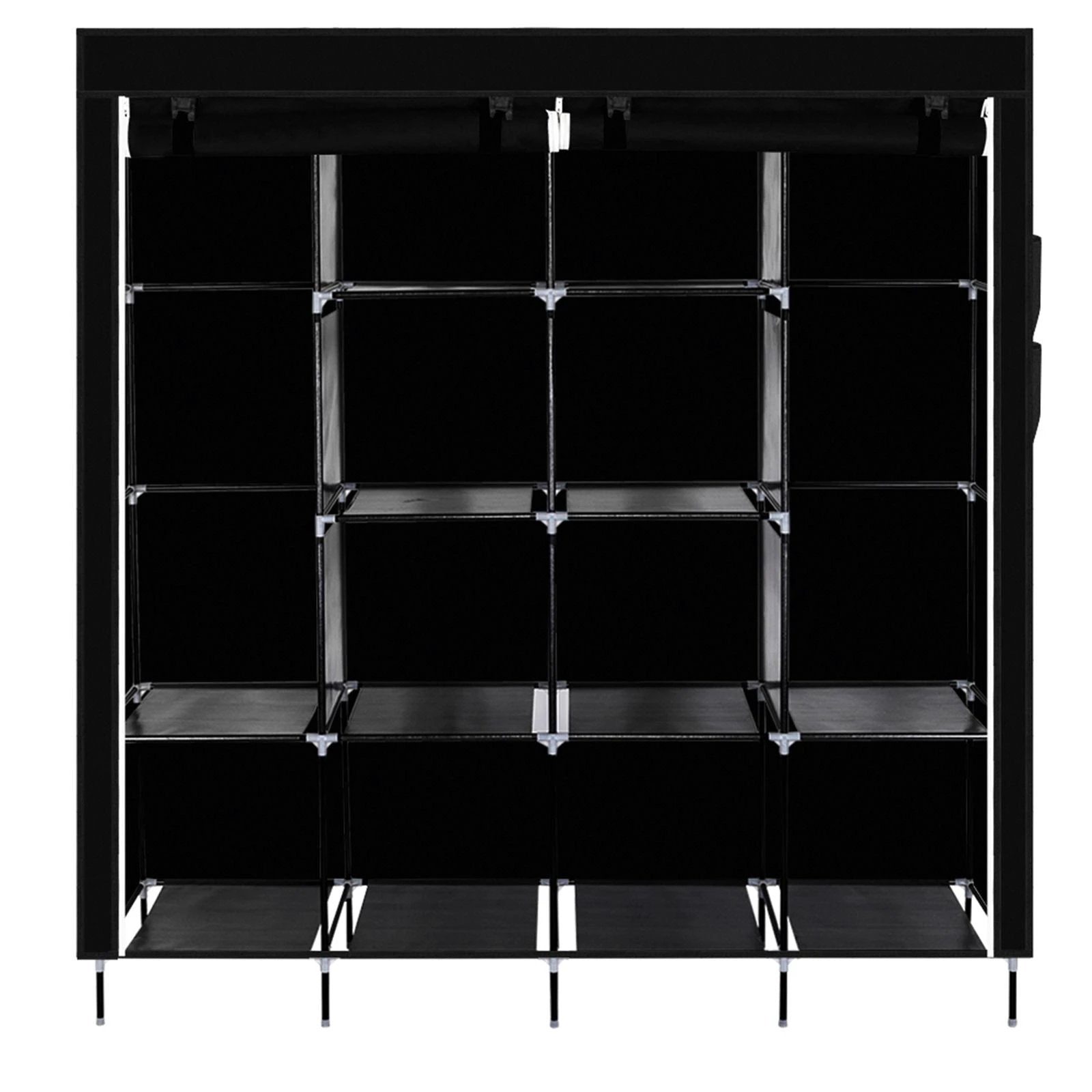 N/A 67" Clothes Closet Portable Wardrobe Clothes Storage Rack 12 Shelves 4 Side Pockets Black -
