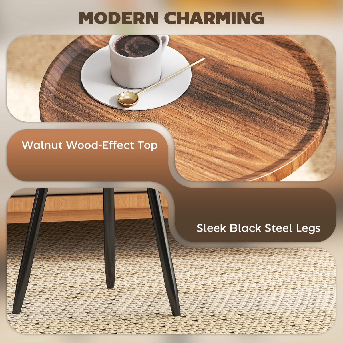 HOMCOM Round Side Table 50cm Tray Living Room by HOMCOM