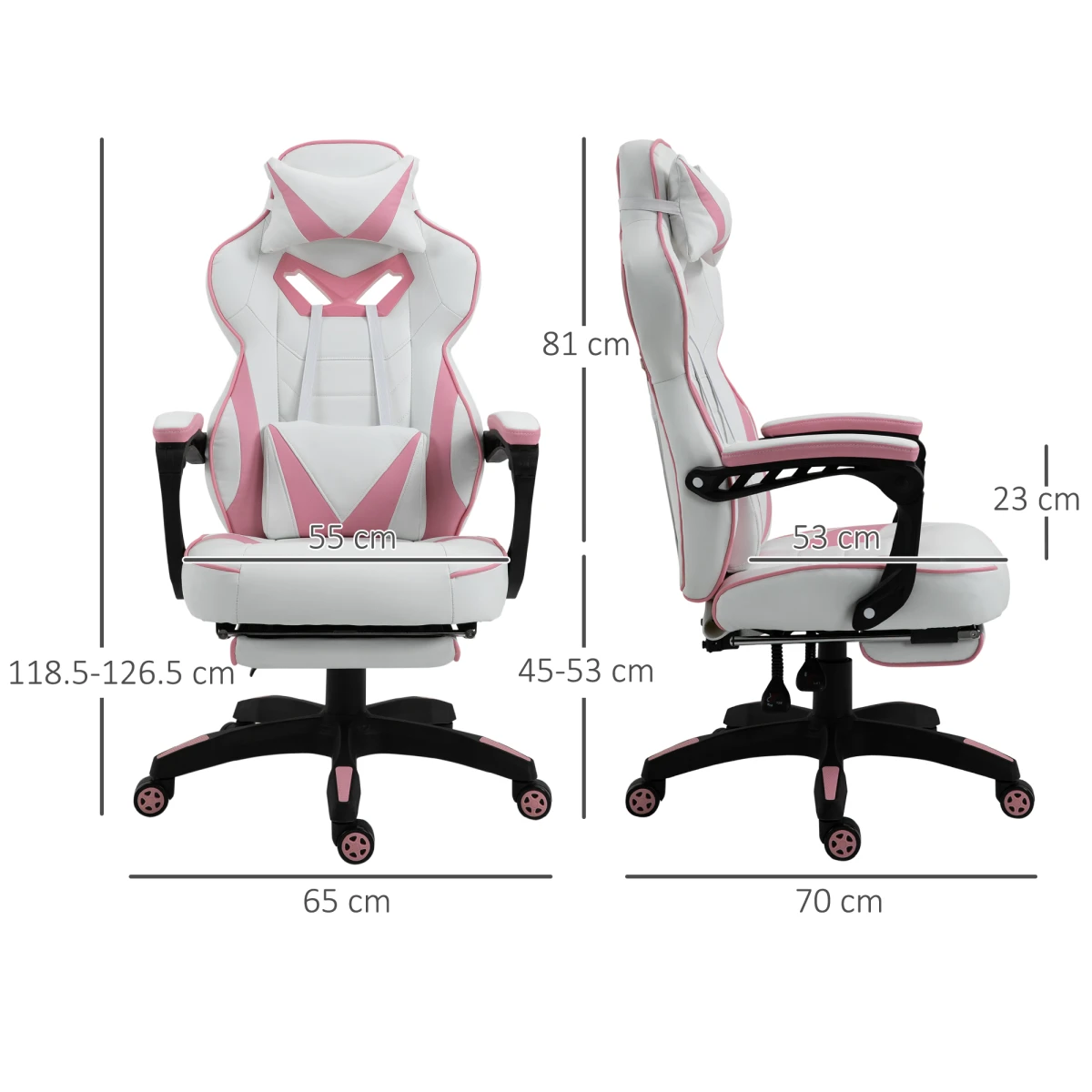 Gaming Chair Ergonomic Reclining w/ Manual Footrest Wheels Stylish Office Pink by Vinsetto