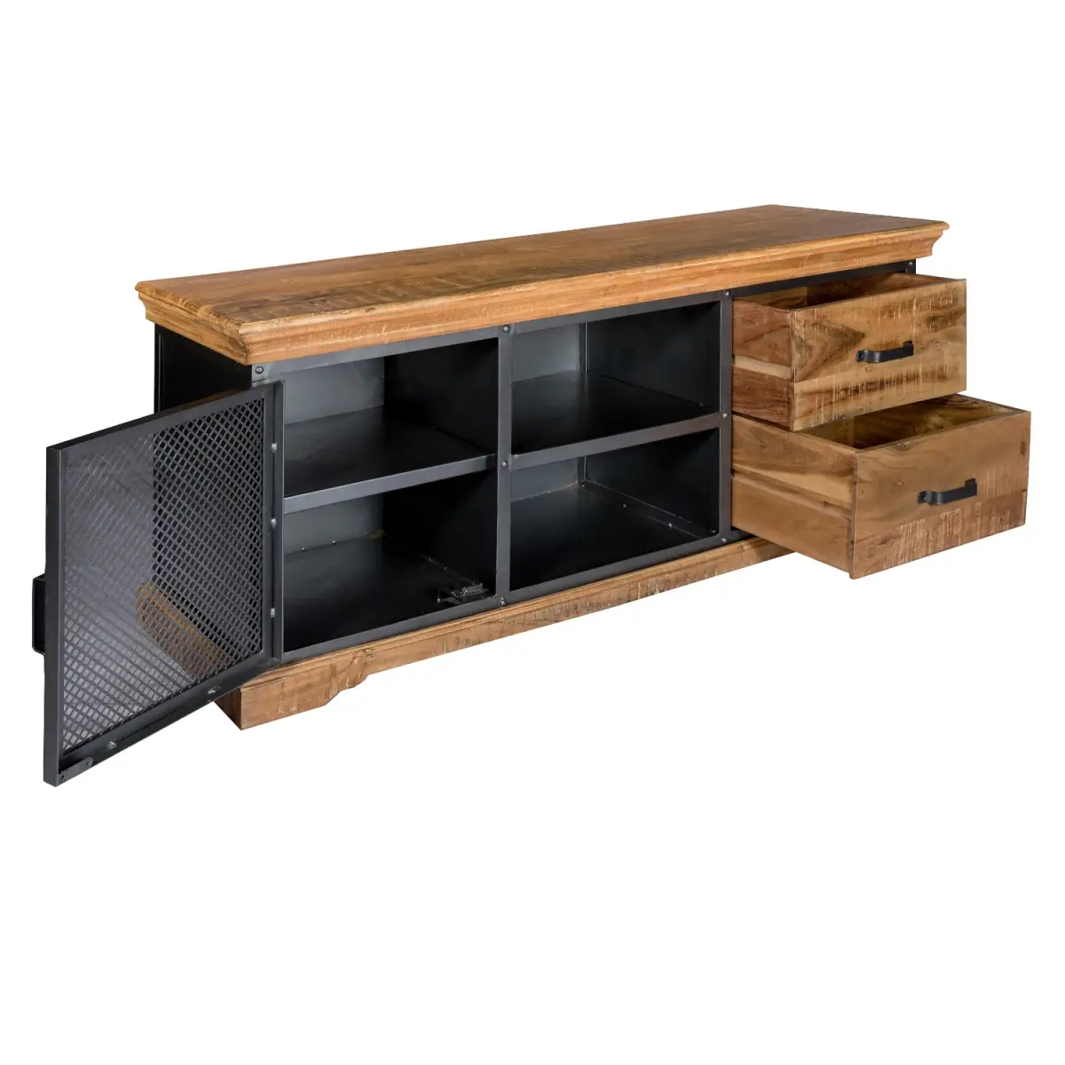 Indian Hub [Industrial-Style Media Console] TV Unit Brand: Indian Hub Reclaimed Wood And Metal Construction With Distressed Finish - TV Unit