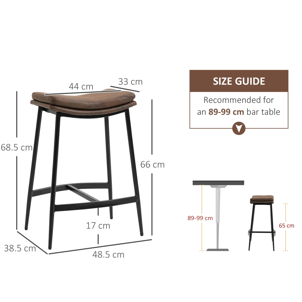 HOMCOM HOMCOM Bar Stools 89-99cm Curved Kitchen - Bar Stool