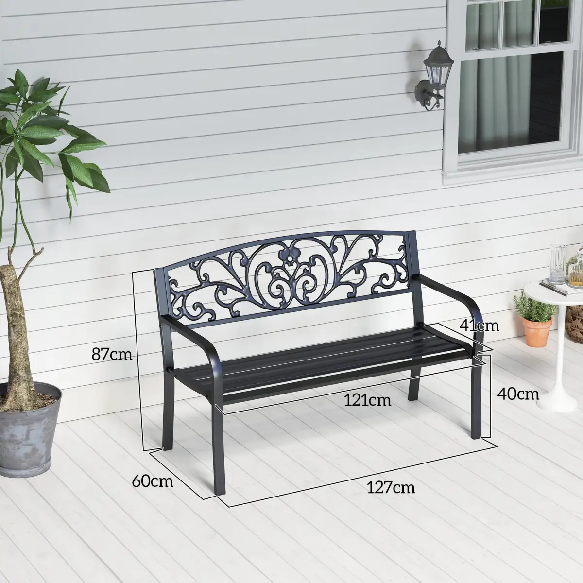 Outsunny 2-Seater Garden Bench, Steel-Black - Garden Chairs