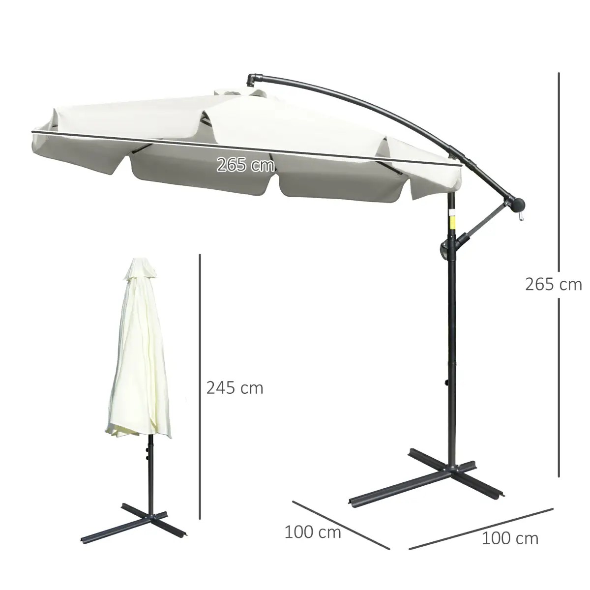 Outsunny 2.7m Garden Banana Parasol Cantilever Crank Cream White - Parasol
