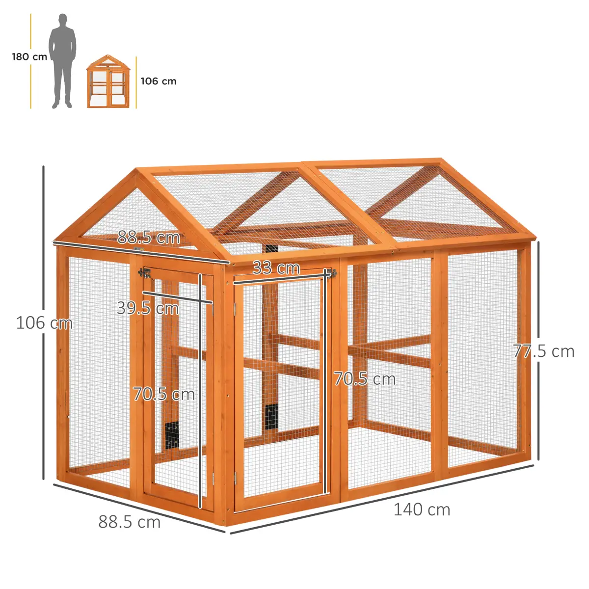 PawHut PawHut Chicken Run, Wooden Chicken Coop w/ Combinable Design - Orange - Chicken Coop