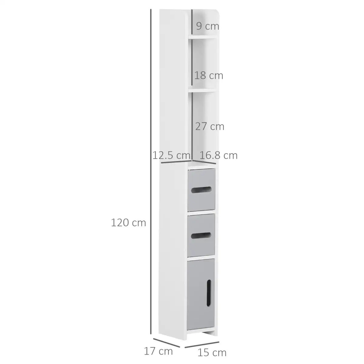 Unbranded kleankin Freestanding Tall Bathroom Cabinet W/ Open Shelves 3 Cupboards, Grey - Display Cabinet