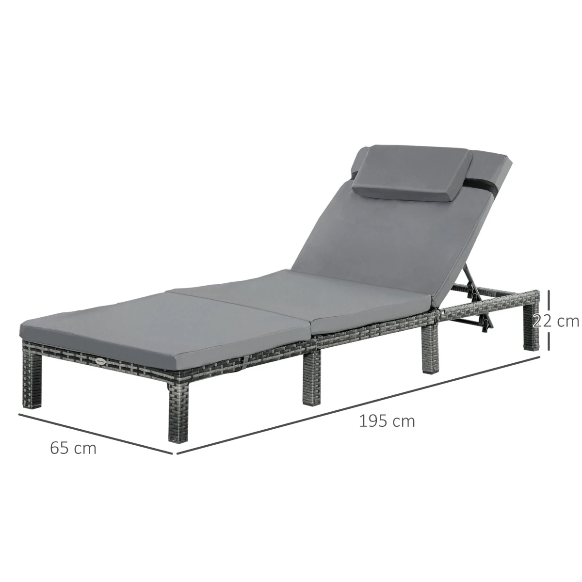 Premium PE Rattan Sun Lounger Outdoor Recliner With Five Position Backrest And Cushions Grey by Outsunny
