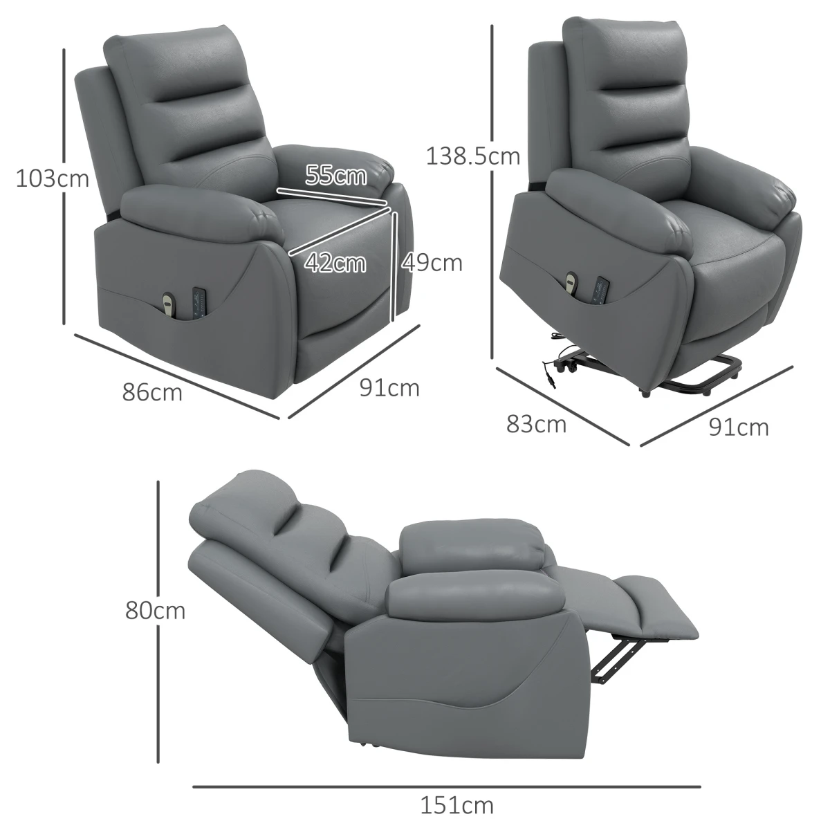 HOMCOM Power Lift Recliner Chair Standard Size Remote Control 135 Degree Recline For Living Room Grey by HOMCOM