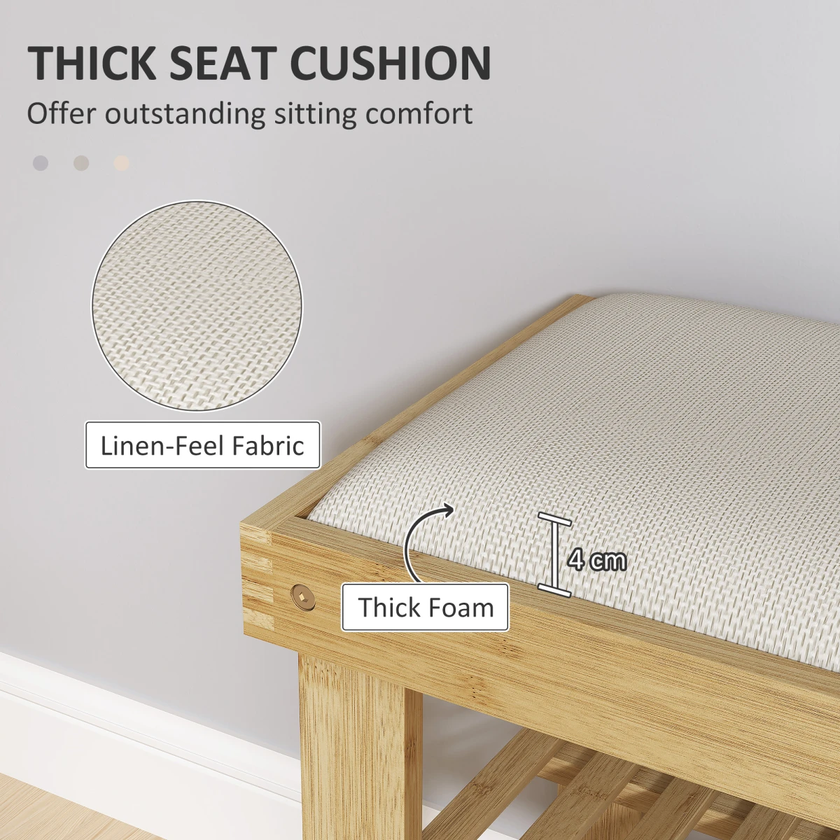 HOMCOM HOMCOM 3-Tier Shoe Storage Bench, Bamboo Shoe Rack for Entryway, Cream -