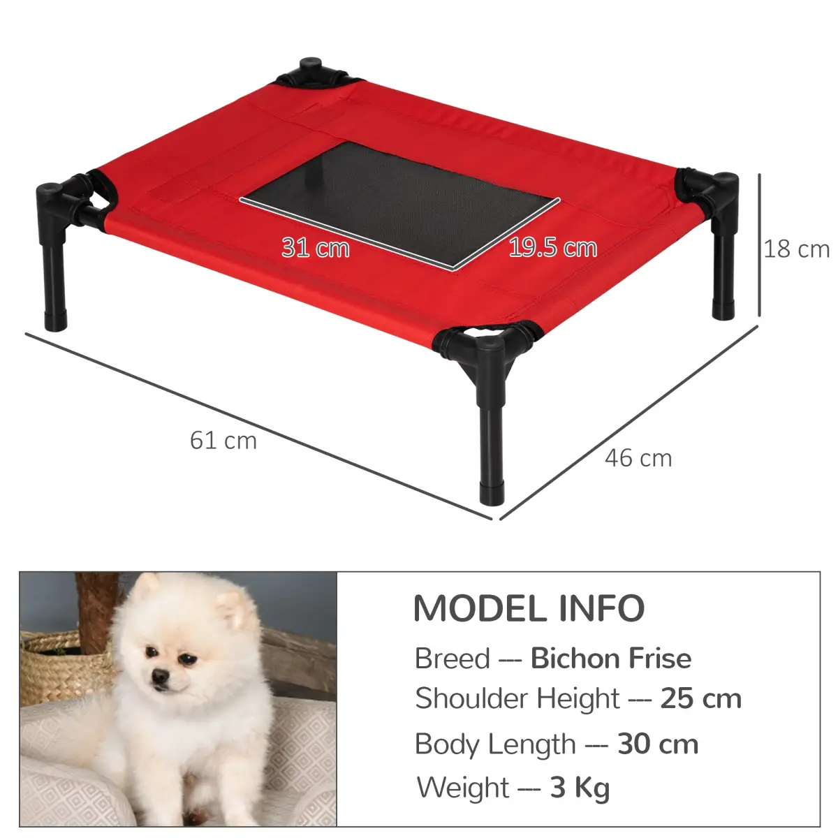 Pawhut Elevated Pet Bed Cool Cot Dog Cat Portable Folding Home Camping Hammock Foldable - Dog Beds