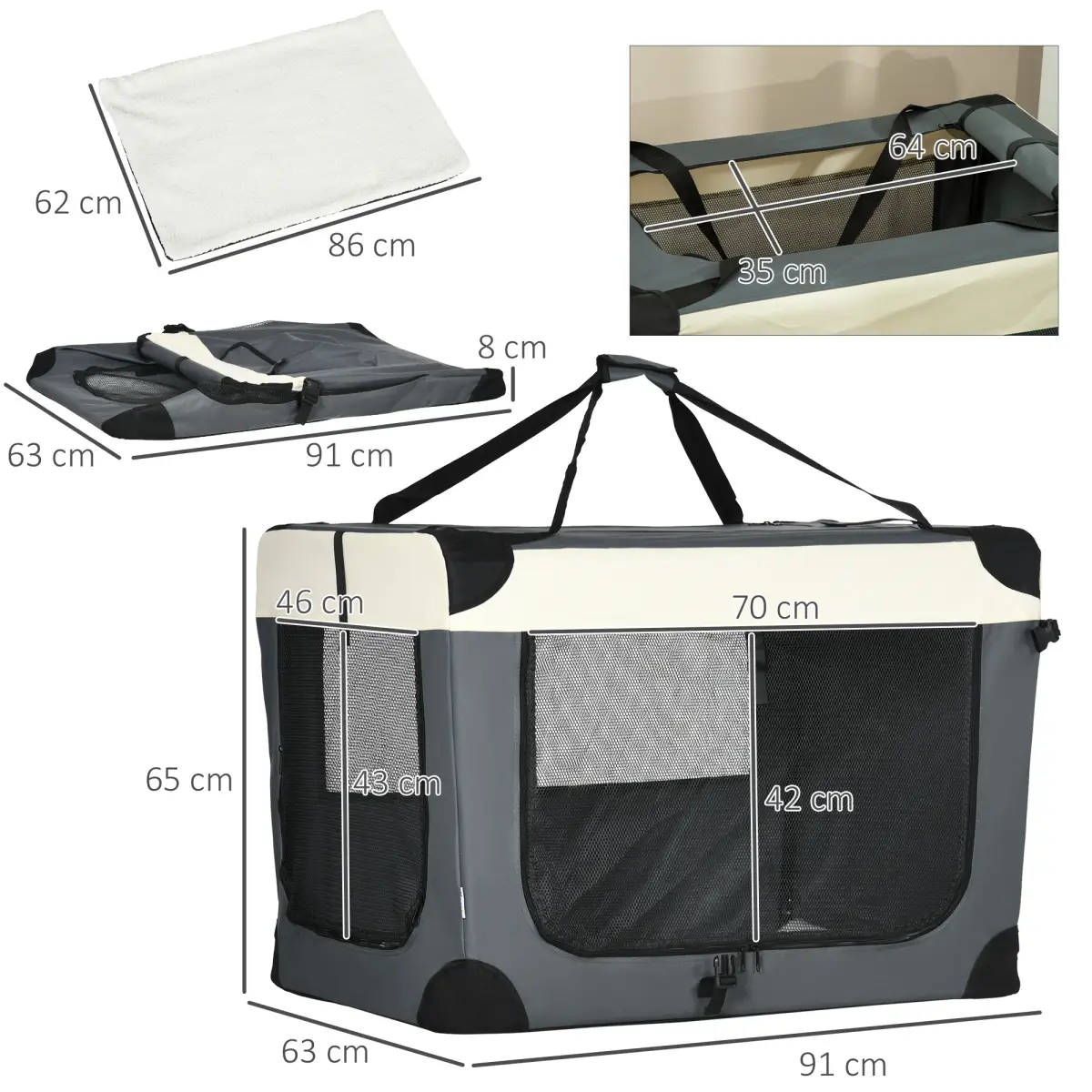 Unbranded 91cm Foldable Pet Carrier w/ Cushion, for Large Dogs and Cats - Grey Pawhut - Pet Carrier