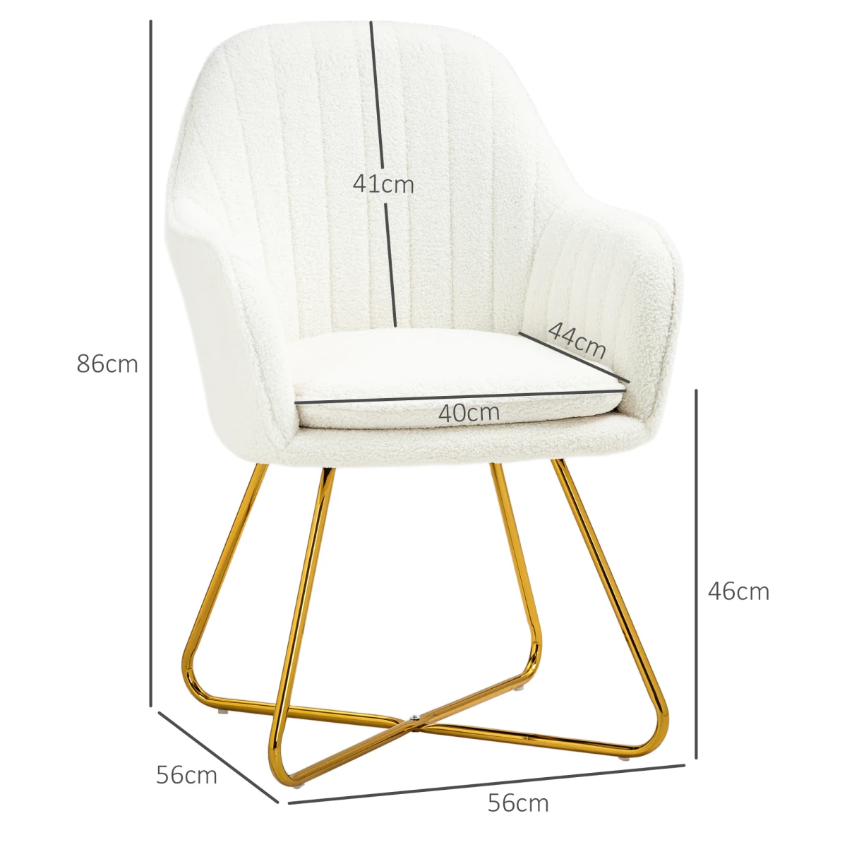 HOMCOM Accent Chair Set 2 Compact Cream Cashmere Gold Legs by HOMCOM
