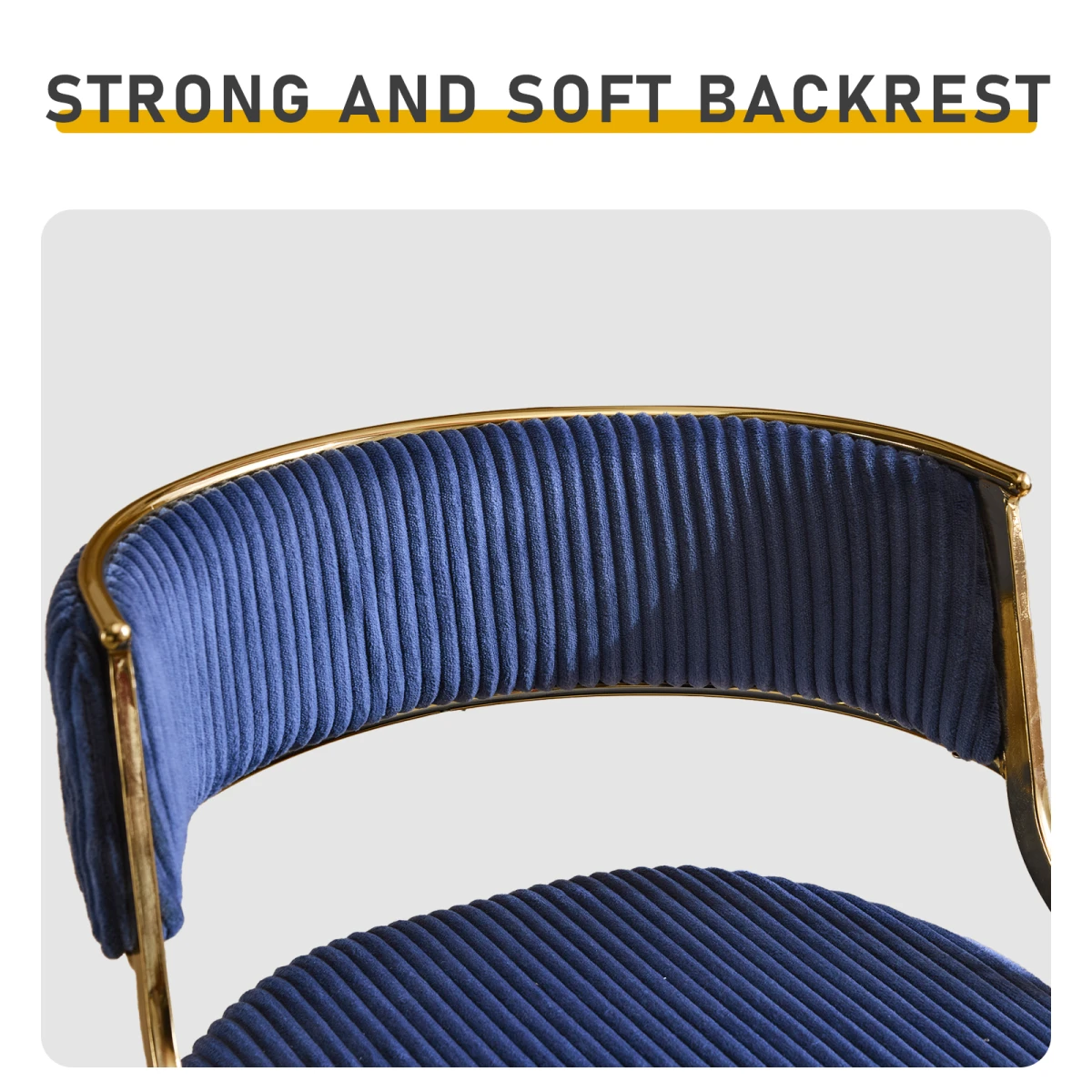 N/A 2pcs Blue Corduroy Swivel Bar Stools with Gold Plated Trumpet Base and Height Adjustable Gas Lift -