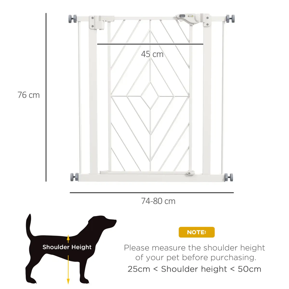 PawHut Pressure Fit Safety Gate w/ Auto Closing Door, Double Locking, Openings 74-80cm - Pet Gate