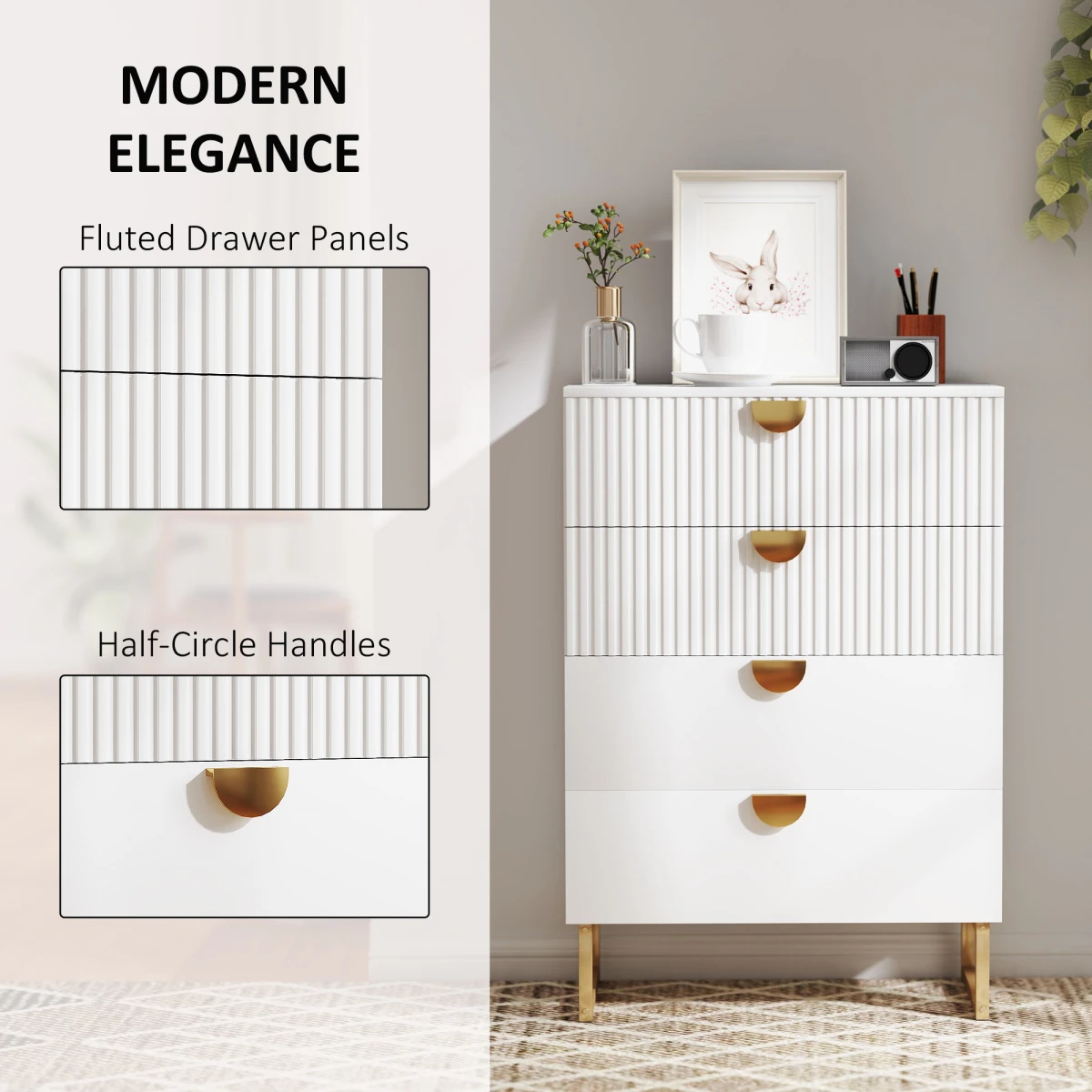 HOMCOM Chest Of Drawers 4 Drawers Anti Tip - Chest of Drawers