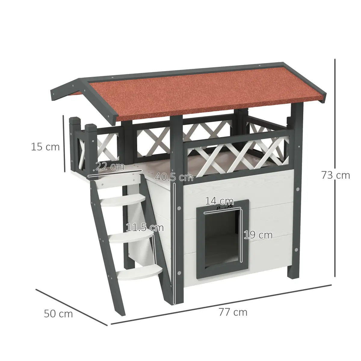 PawHut PawHut Outdoor Cat House with Balcony Stairs Roof, White - Cat House