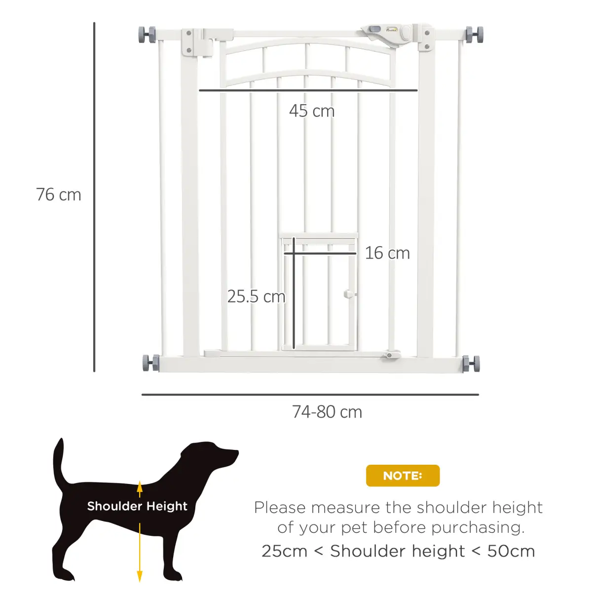 PawHut PawHut Pressure Fit, Safety Gate Dog Gate w/ Small Cat Door Opening, 74-80cm - Pet Gate