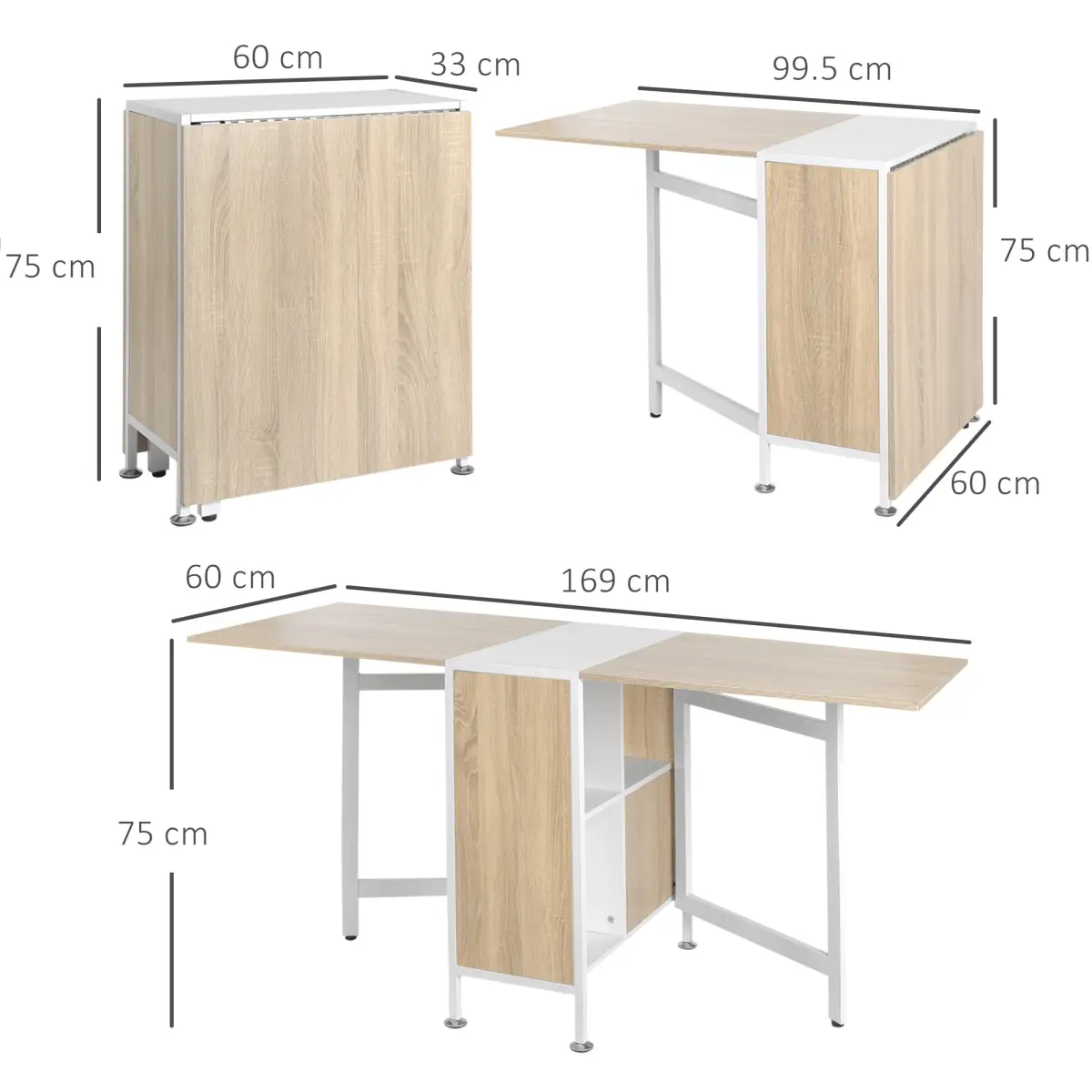 Unbranded HOMCOM Folding Table Computer Desk with Storage Shelves Oak, White Home Office - Desk