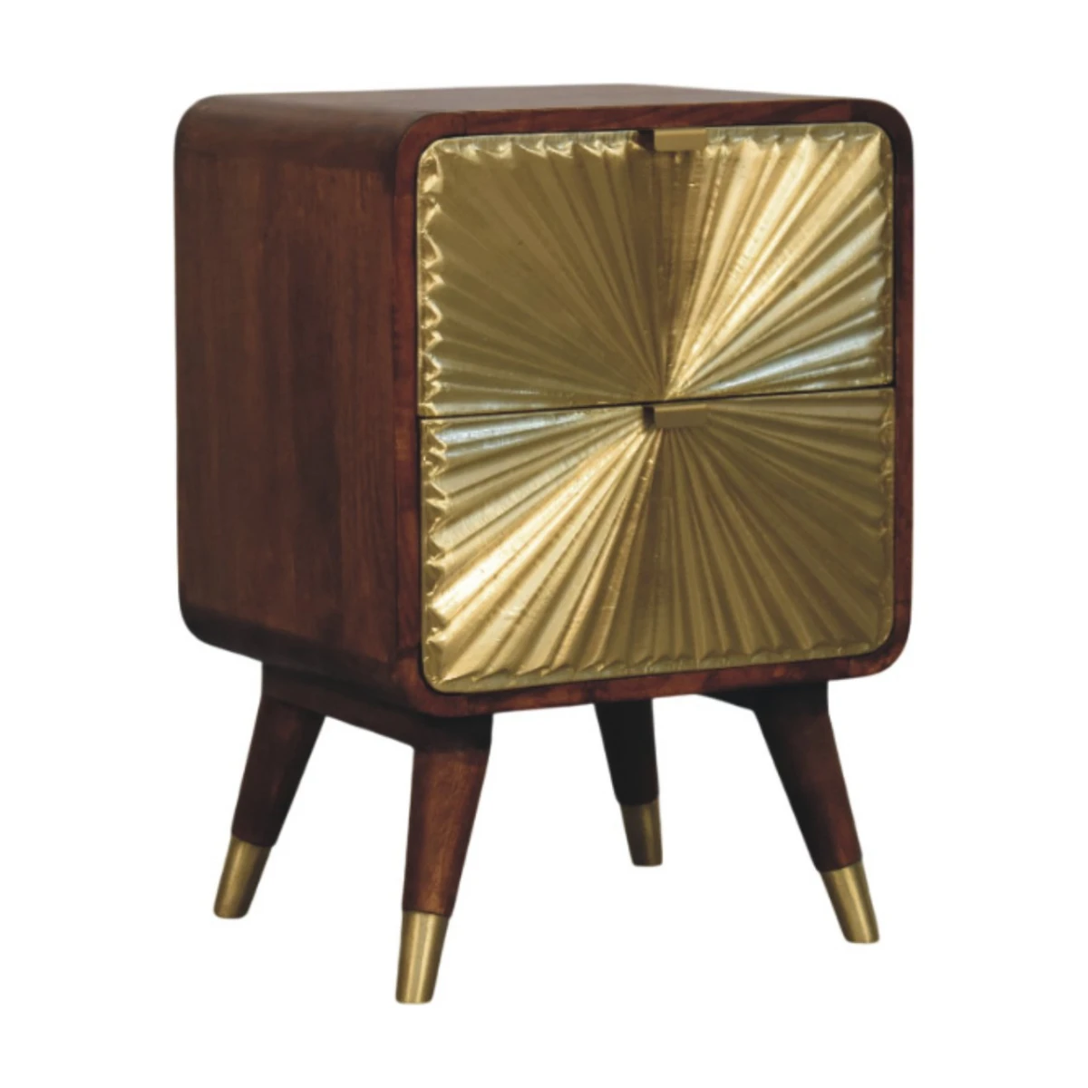 Artisan Nightstand Compact Mango Wood Brass Sunburst Front Two Drawer Bedroom Decor by Artisan Furniture
