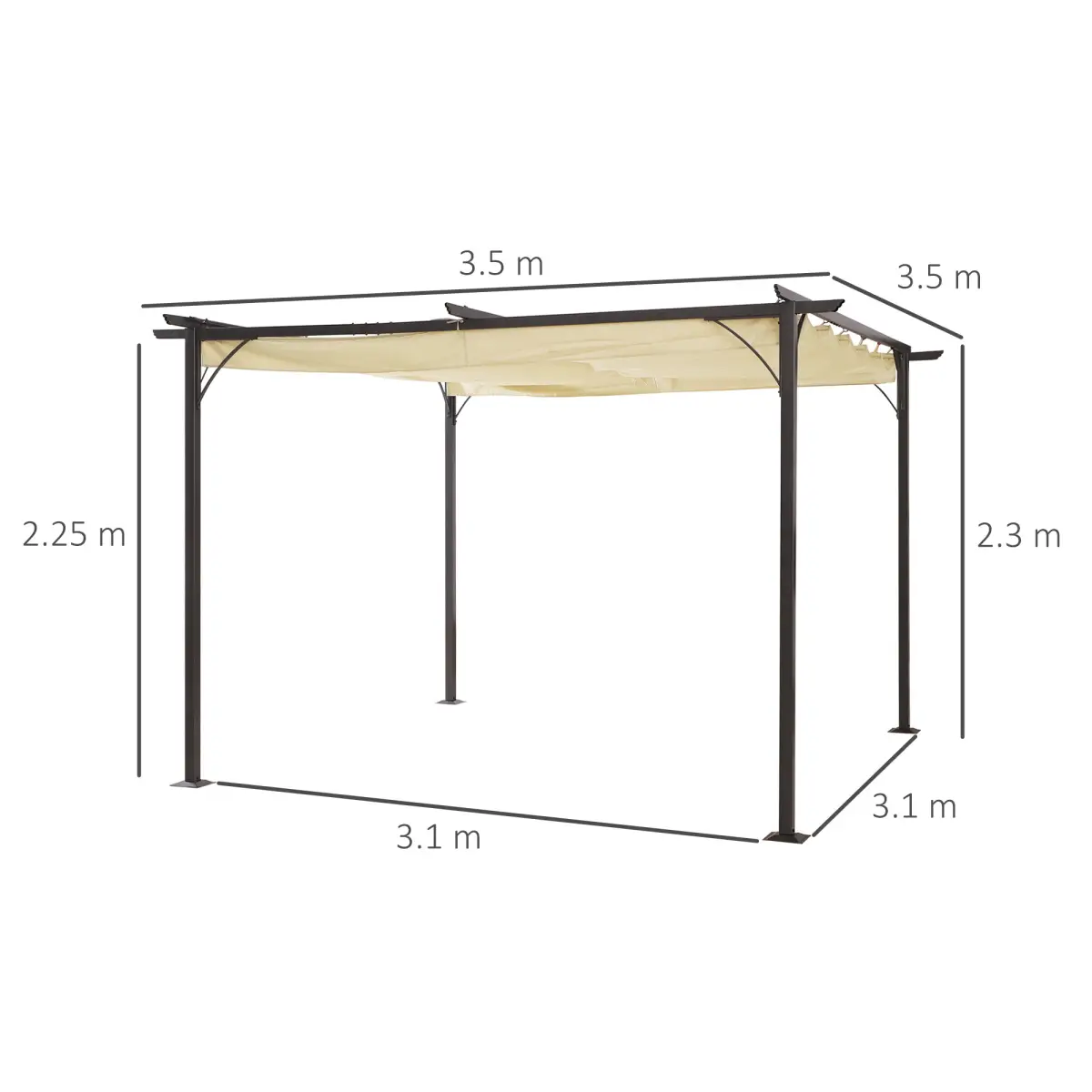 Outsunny Steel Pergola, 350L cm, Steel, Polyester-Black/Beige - Gazebos
