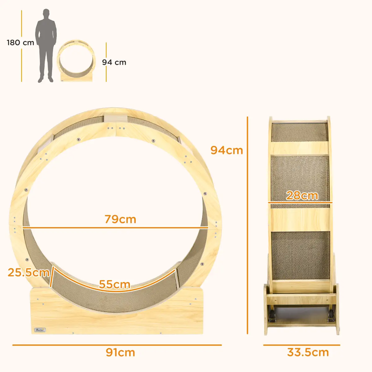 PawHut PawHut Cat Wheel with Brake, Scratching Pads for Health, Oak - Cat House