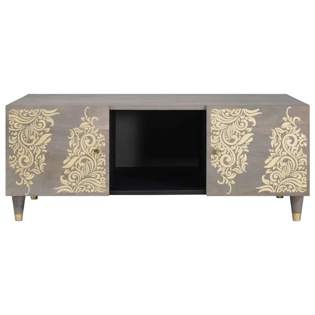 vidaXL Coffee Table 100x54x40 cm Solid Mango Wood with Gold Damask Panels for Modern Living Room by vidaXL