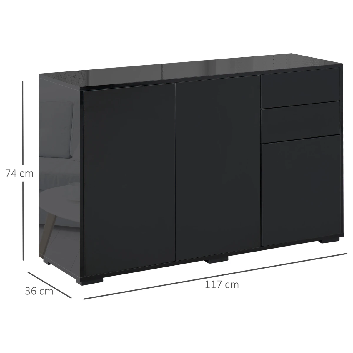 Unbranded Premium Side Cabinet 72W x 18D x 30H Glossy Top Matte Fronts With 2 Doors And 2 Drawers For Home Office - Sideboard