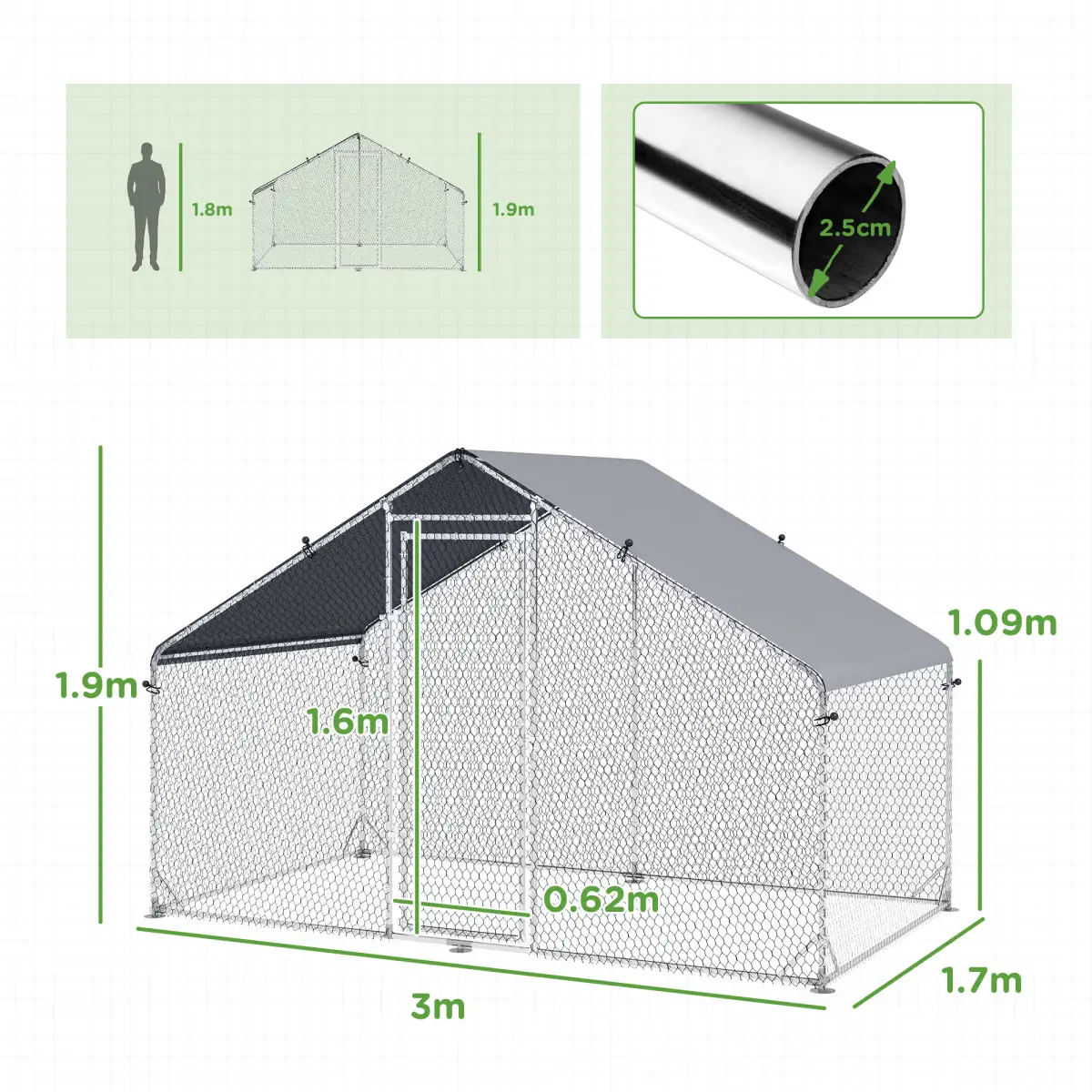 PawHut PawHut Walk In Chicken Run Large Galvanised Chicken Coop with Cover - Chicken Coop