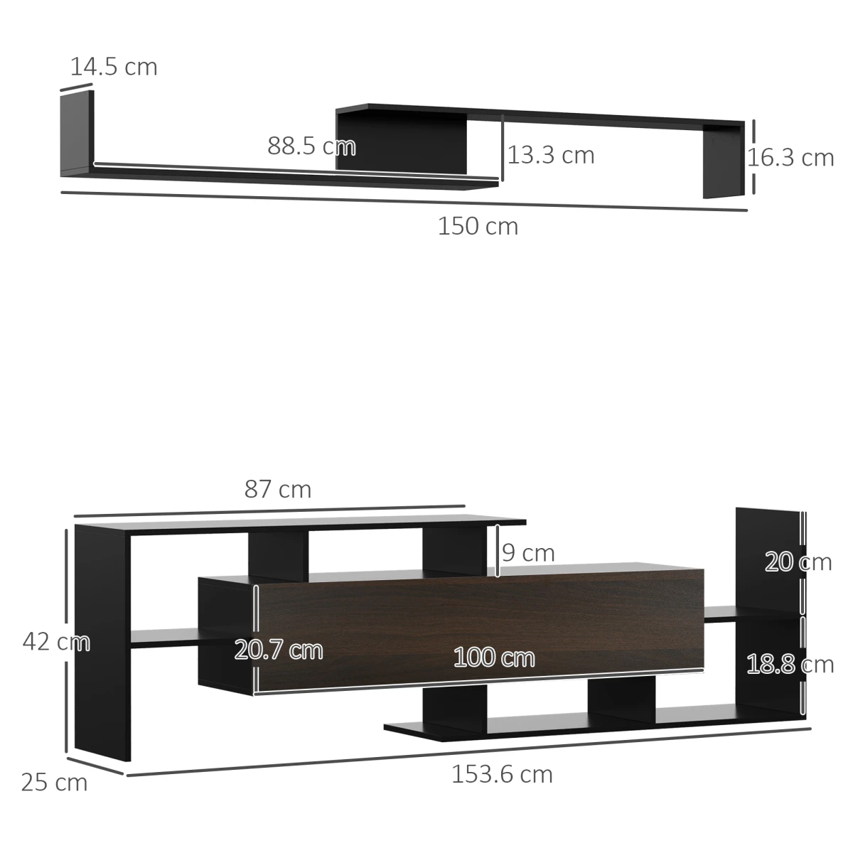 HOMCOM TV Cabinet Open Shelves Concealed Storage Living Room by Homcom