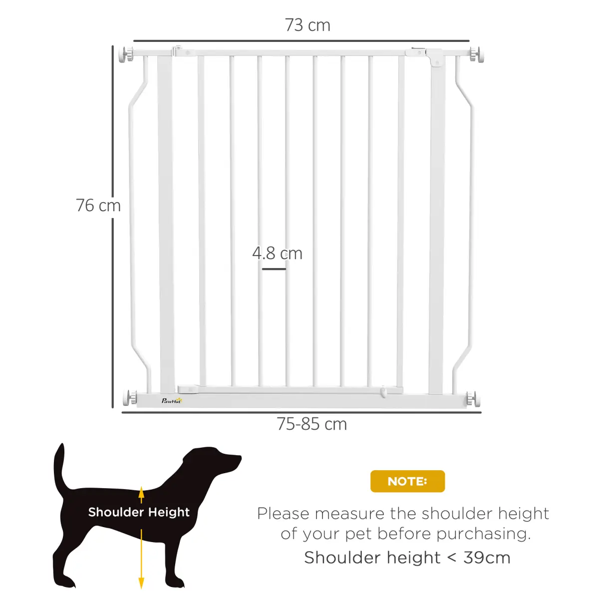 PawHut PawHut Dog Gate Wide Stair Gate w/ Door Pressure Fit, 75-85W cm, White - Pet Gate