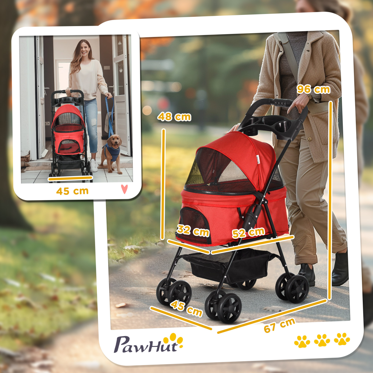 Pet Stroller No-Zip Foldable Travel Carriage with Brake Basket Adjustable Canopy - from Unbranded