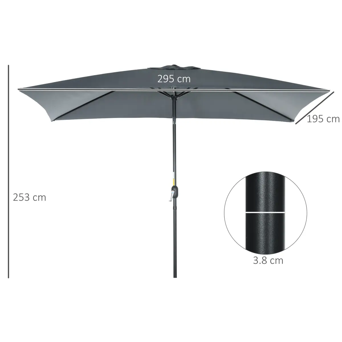 Outsunny Outsunny 3x2m Patio Parasol Canopy Tilt Crank 6 Ribs Sun Shade Garden Dark Grey - Parasol