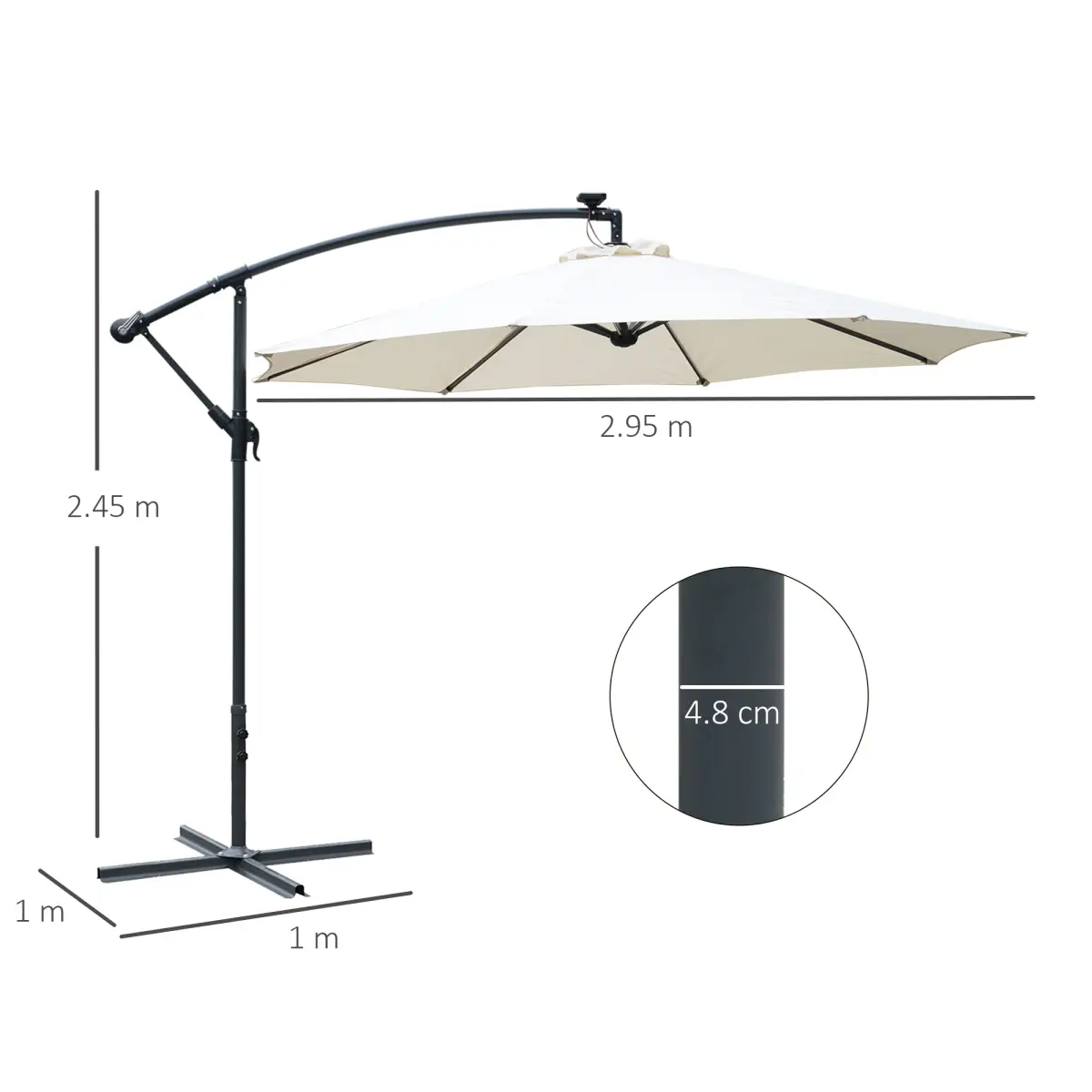 Outsunny Outsunny Umbrella Parasol W/Solar Powered LED stripes, ?2.95x2.45H m-Cream - Parasol