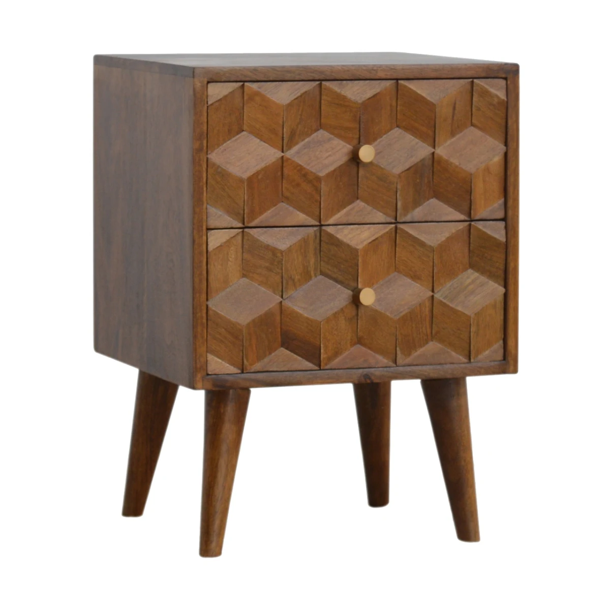 Artisan Solid Mango Wood Bedside Table Hand Carved Cube Drawer Fronts Bedroom Decor by Artisan Furniture