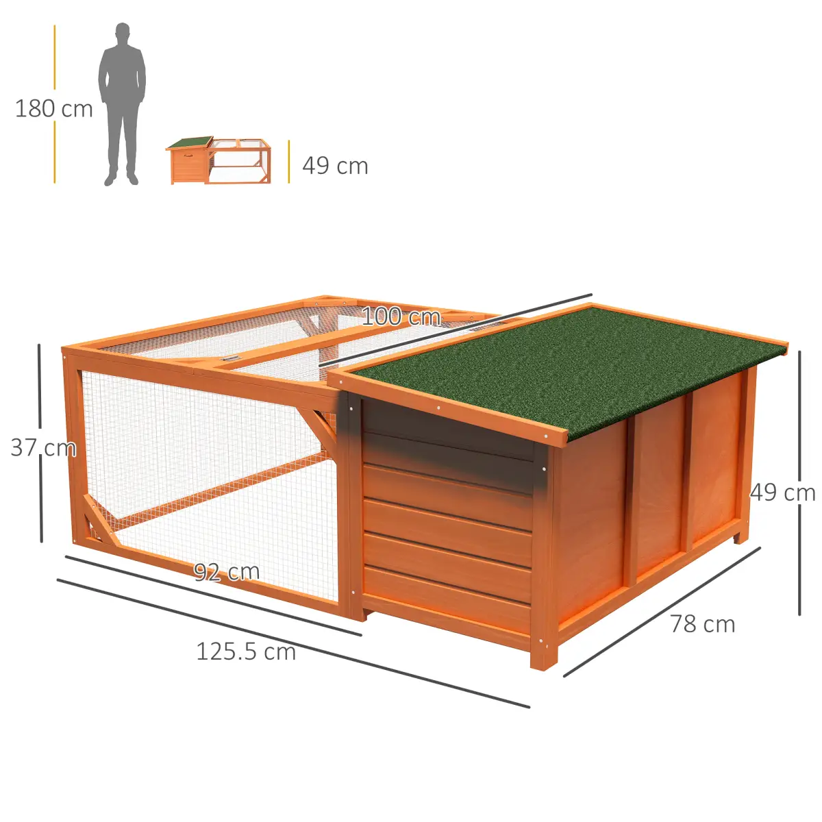 Unbranded Wooden Rabbit Hutch with Run Small Animal Guinea Pig House 125.5 x 100 x 49cm - Rabbit Hutch