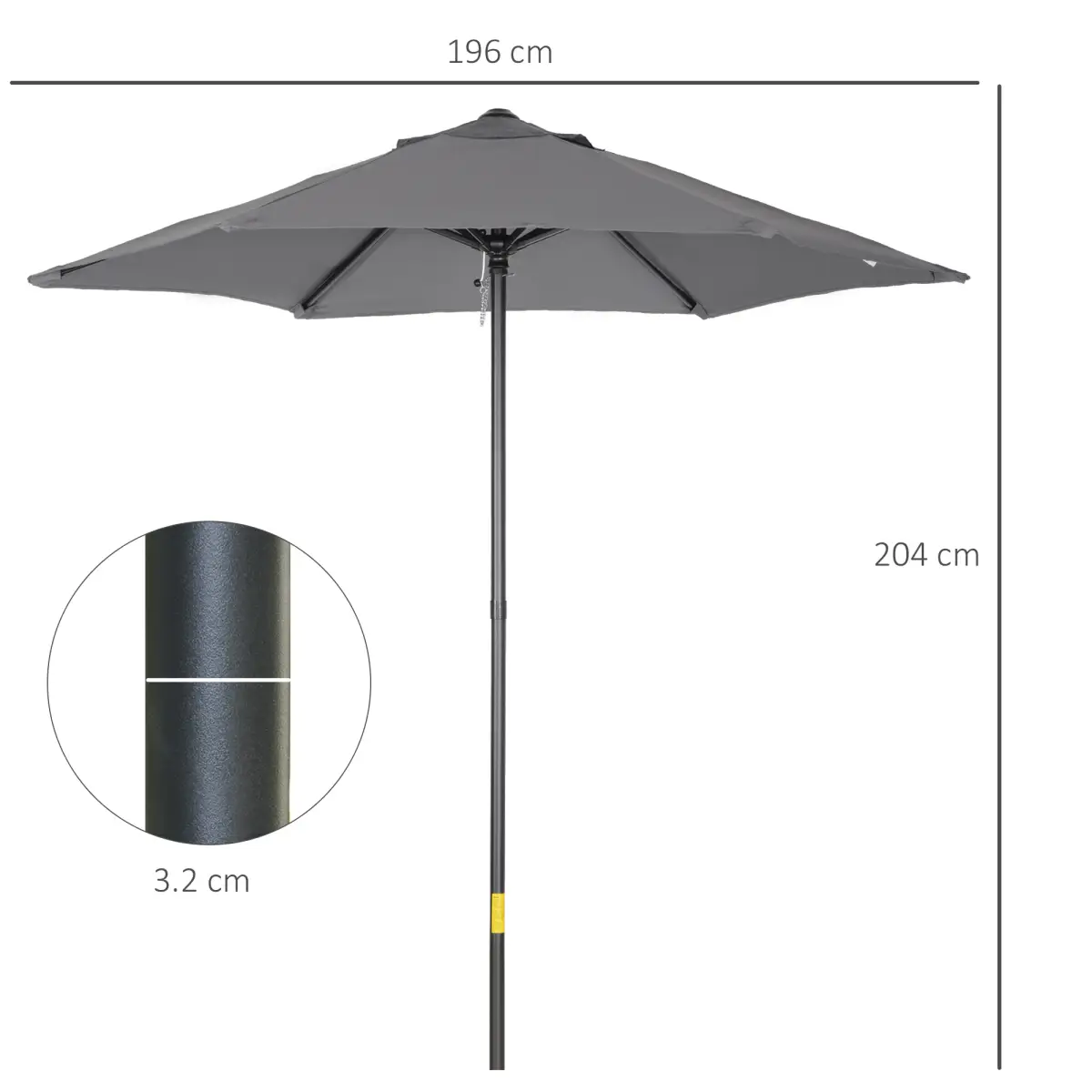 Outsunny 1.96m Parasol Patio Umbrella, Dark Grey - Parasol