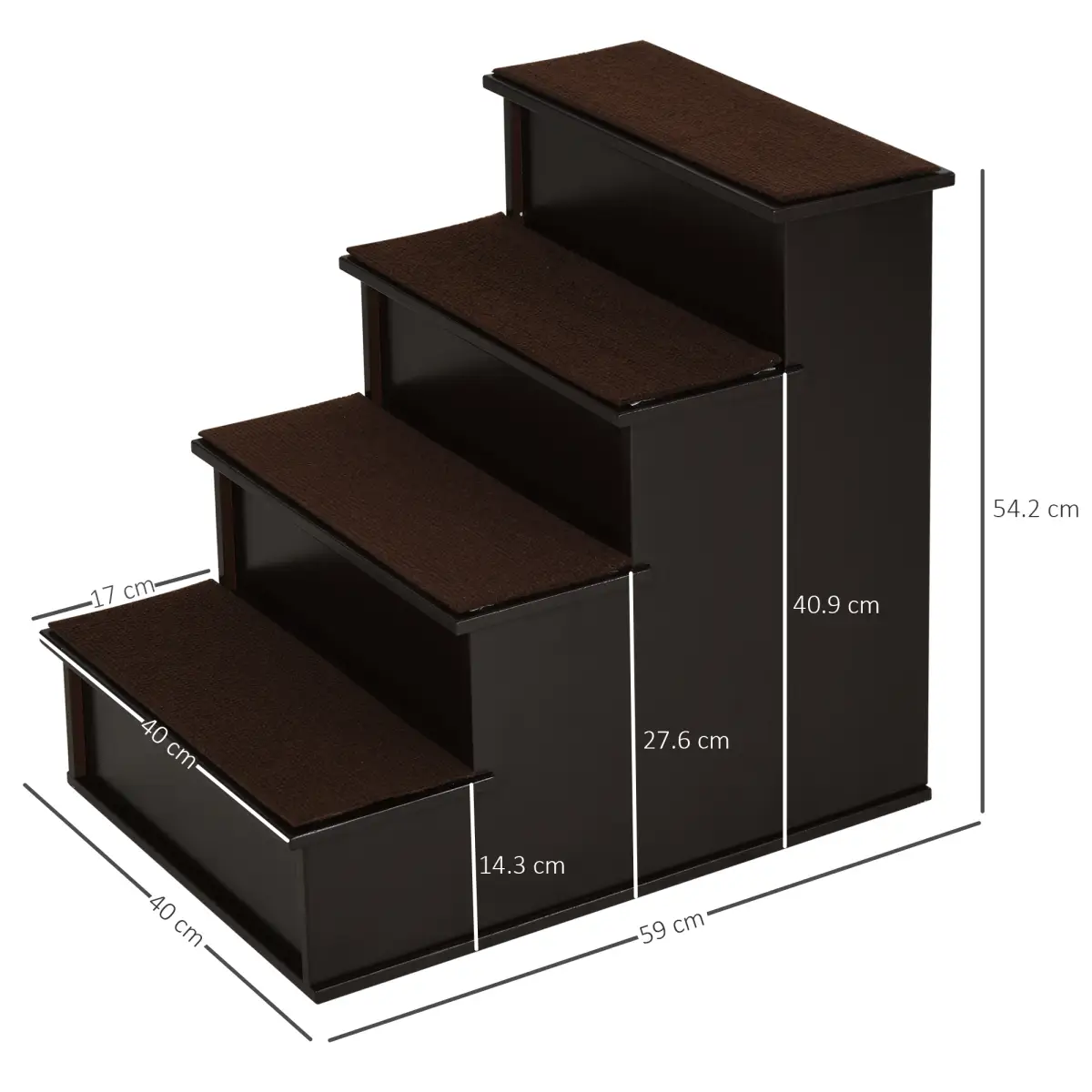 Pawhut 4-Step Wooden Pet Stair Steps with Soft Short Plush Cushions Dog Ladder for Bed - Dog Steps