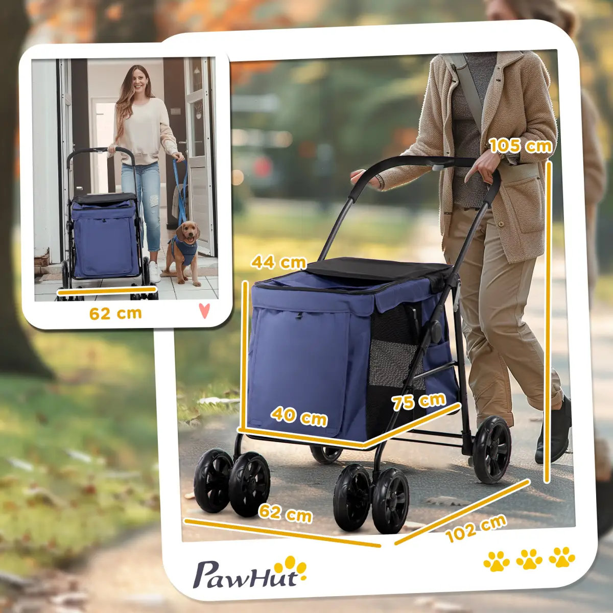 PawHut PawHut One-click Foldable Pet Stroller w/ Mesh Windows, for Small Pets - Blue - Pet Carrier