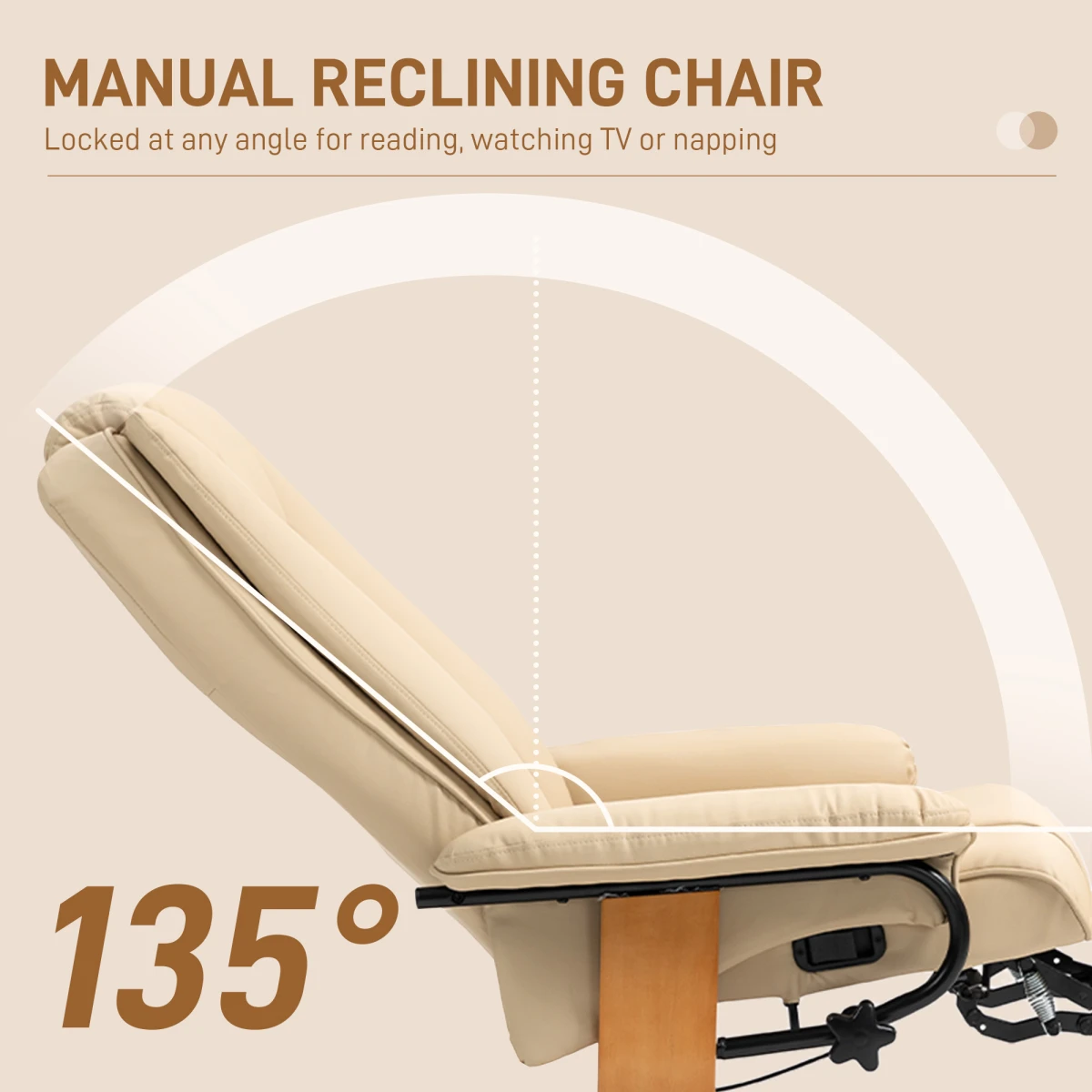 HOMCOM PU Leather Reclining Armchair For Living Room Beige - Recliner
