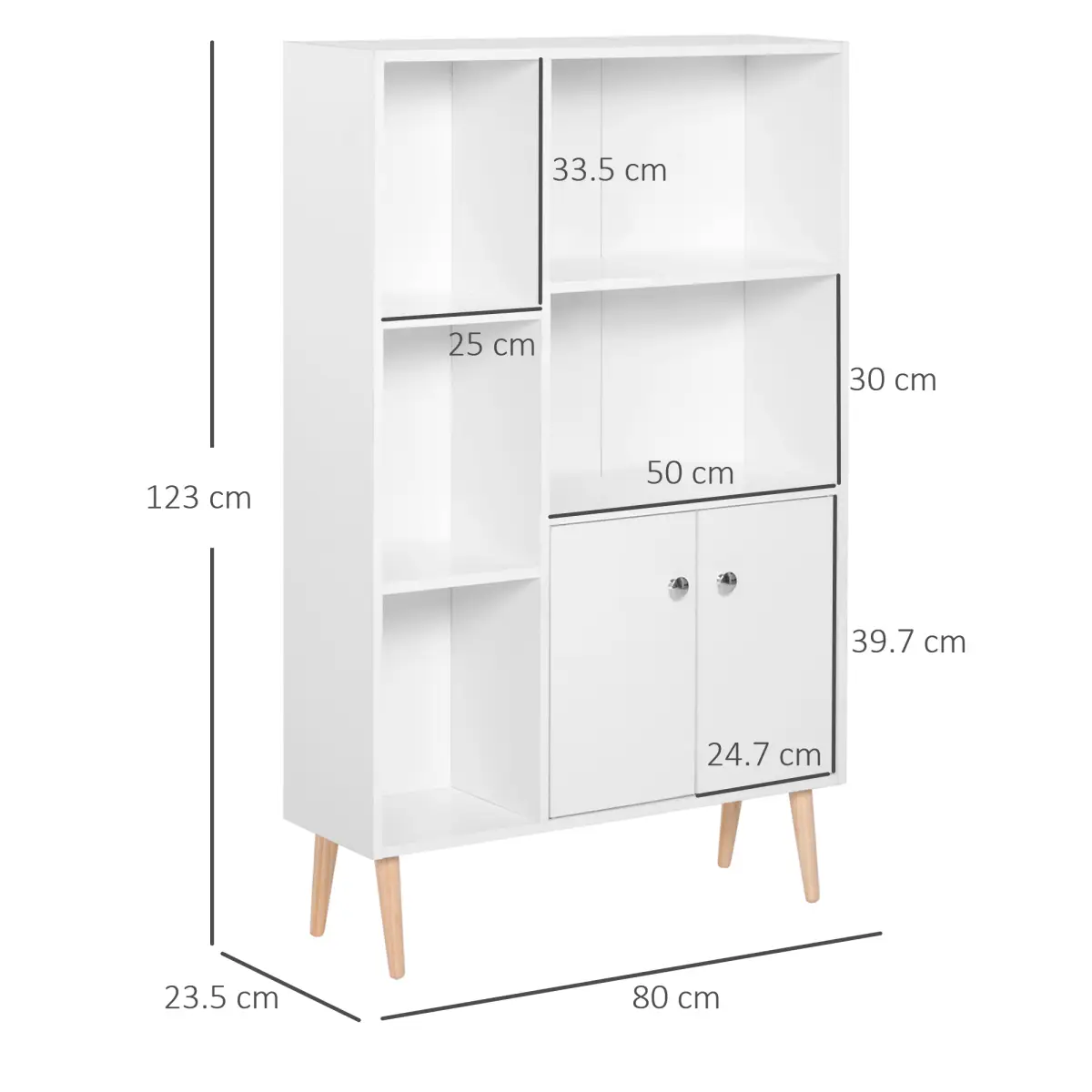 HOMCOM Open Bookcase Cabinet Shelves W/ Two Doors, 80W x 23.5D x 118Hcm-White - Display Cabinet