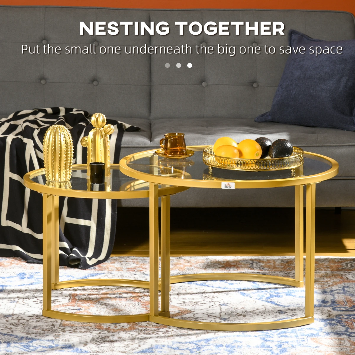 HOMCOM Nesting Tables GlassTop TwoSize LivingRoom - Nest of Tables