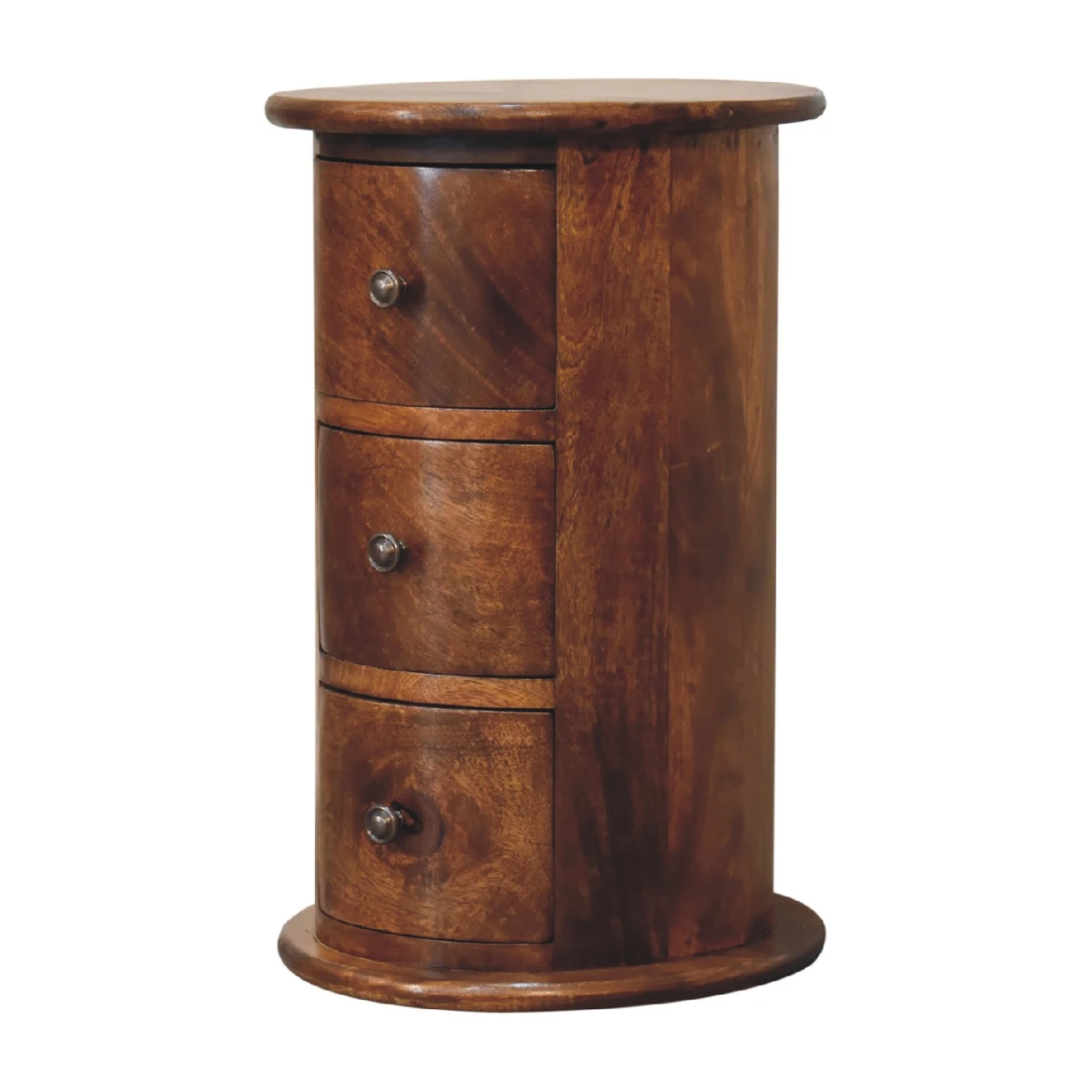 Artisan Furniture Drum Chest Mini Round Three Drawer Solid Mango Wood Chestnut Finish For Small Item Storage by Artisan Furniture