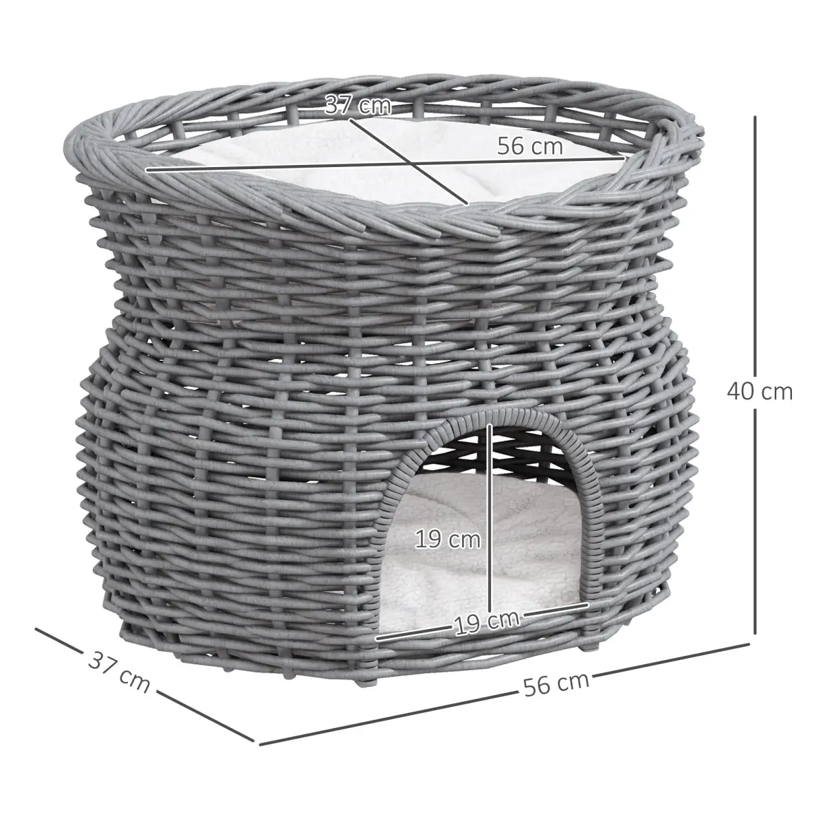 PawHut PawHut 2-Tier Elevated Pet Cushion Bed Basket Willow Cat Tree House Condo Kennel - Cat House