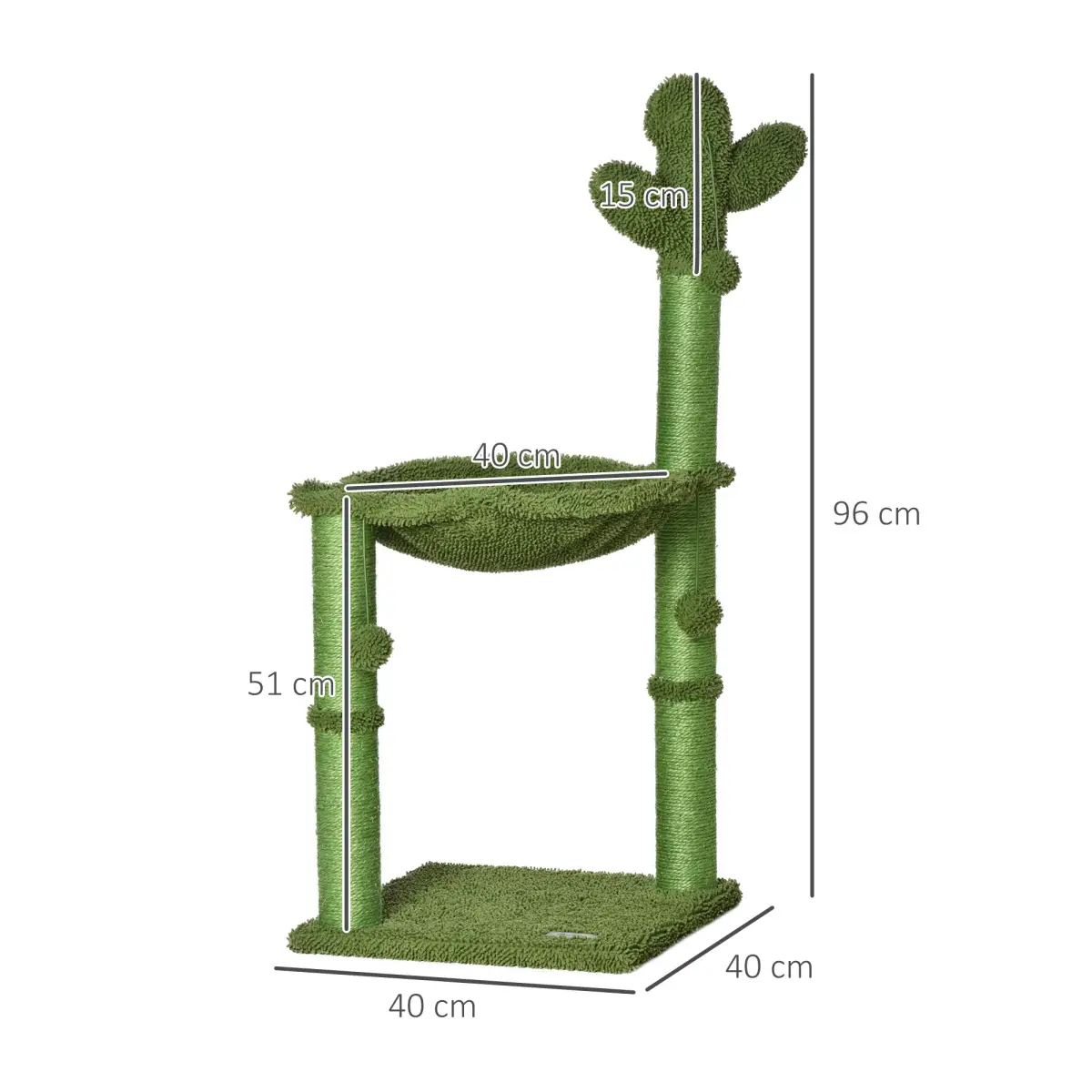 Pawhut Cactus Cat Tree for Indoor Cats w/ Scratching Post Hammock Bed Toy Ball - Green - Cat Tree